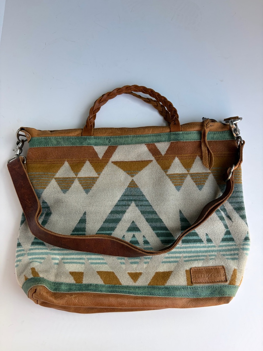 Revel Roots Handmade Leather Southwestern Crossbody Shoulder Bag Teal Aztec Tote